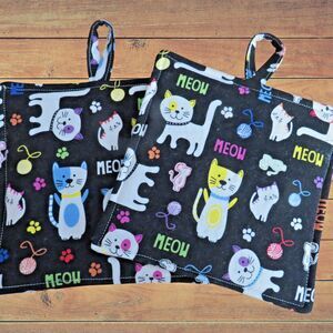 Handmade Potholder, Cat Hot Pad, Set of 2